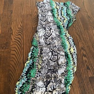 BCBG MaxAzria green black snake bodycon dress with zipper XS